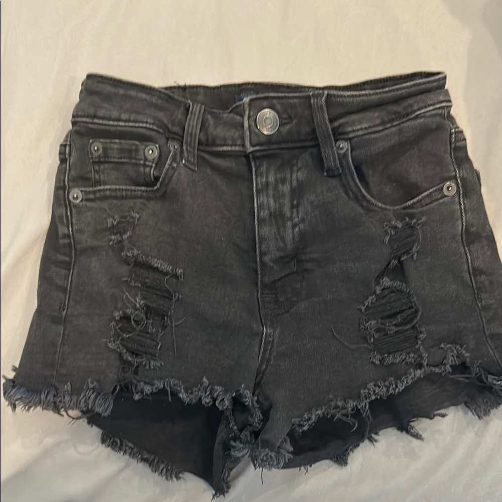 Distressed Black Denim Shorts